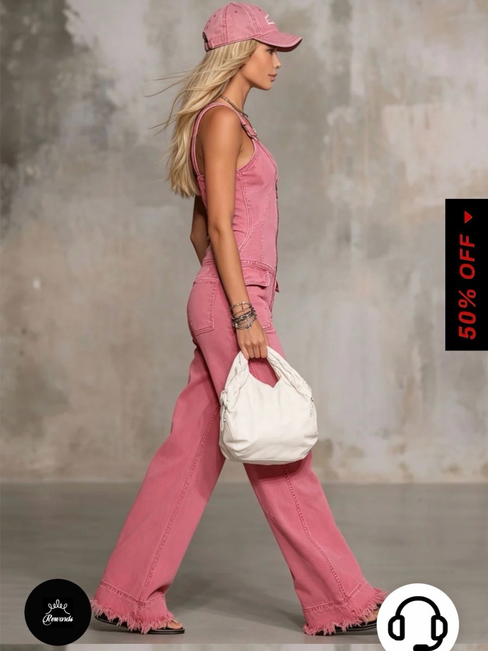 Pink Wide-Leg Denim Jumpsuit — Sleeveless Casual Style
